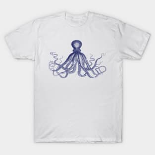 Octopus | Vintage Octopus | Tentacles | Sea Creatures | Nautical | Ocean | Sea | Beach | Navy Blue | T-Shirt